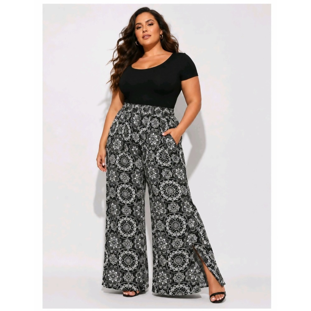 Torrid Mandala Split Leg Palazzo Wide Leg Flowy Artsy Boho Pants Plus Size 2 /2X